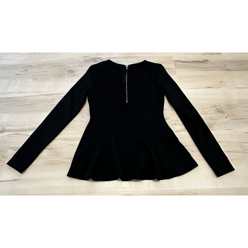 Carmen Marc Valvo Women XS Blouse‎ Peplum Back Zipper Long Sleeve Black - Picture 2 of 7